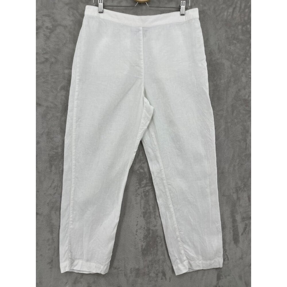 Chico's Size 1.5 /10 White 100% Linen Tapered Pull On Ankle Pants Coastal